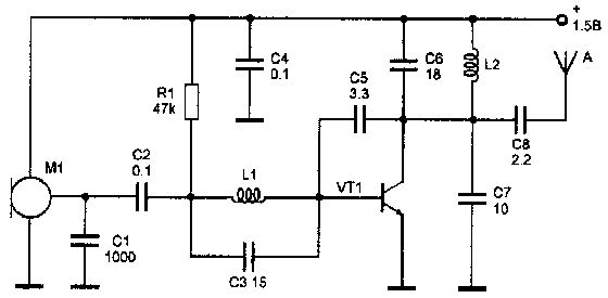 Радиопередатчик с питанием от батареи 1,5 В